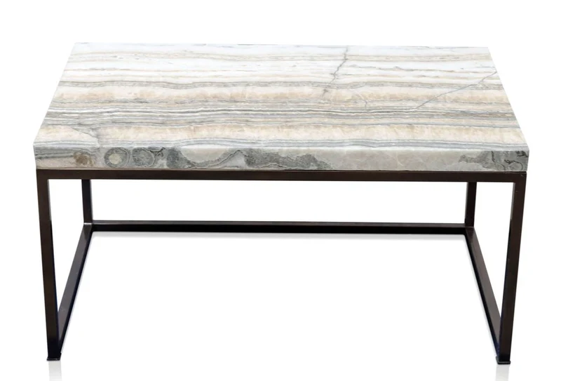 Casa Padrino Luxus Wohnzimmertisch mit Naturstein Tischplatte 80 x 50 x H. 40 cm - Luxus Couchtisch