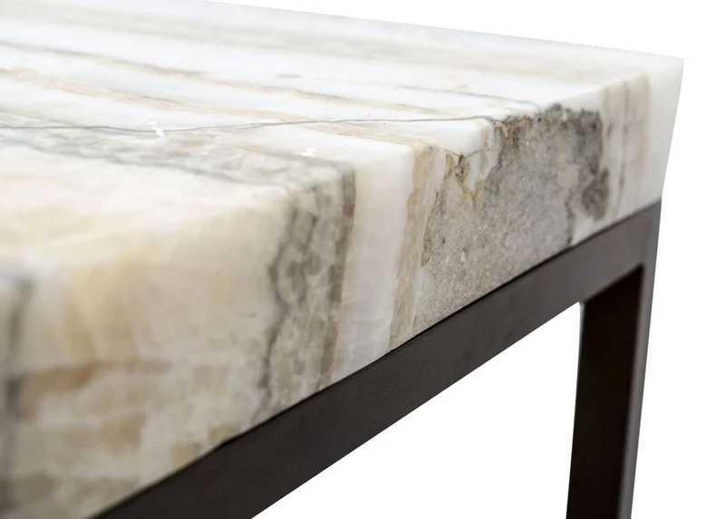 Casa Padrino Luxus Wohnzimmertisch mit Naturstein Tischplatte 80 x 50 x H. 40 cm - Luxus Couchtisch