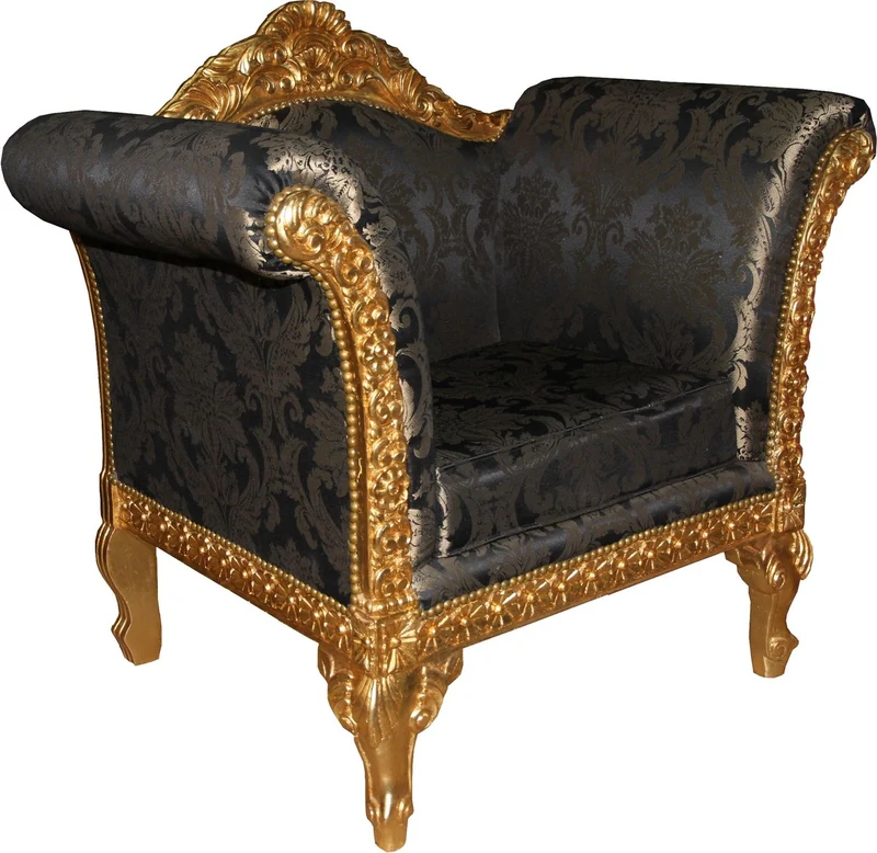 Casa Padrino Barock Lounge Sessel Schwarz Muster / Gold Möbel Antik Stil - Wohnzimmer Club Möbel Sessel - Limited Edition
