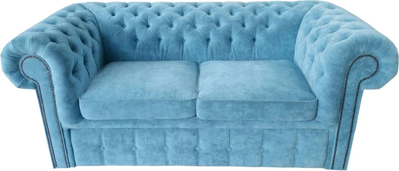 Casa Padrino Chesterfield 2er Sofa in Hell Blau 180 x 100 x H. 80 cm - Luxus Chesterfield Schlafsofa