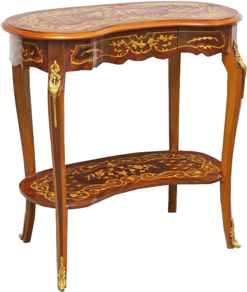 Casa Padrino Barock Beistelltisch mit Schublade Braun Intarsien - Antik Stil Beistelltisch - Telefontisch - Möbel