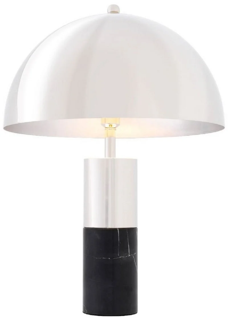 Casa Padrino Luxus Tischleuchte Silber / Schwarz Ø 50 x H. 70 cm - Tischlampe mit rundem Metall Lampenschirm