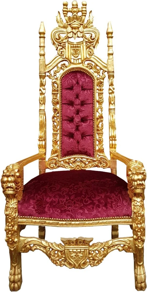 Casa Padrino Barock Thron Sessel Bordeauxrot Muster / Gold - Handgefertigter Königssessel - Hochzeitssessel - Riesensessel - Prunkvolle Barock Möbel