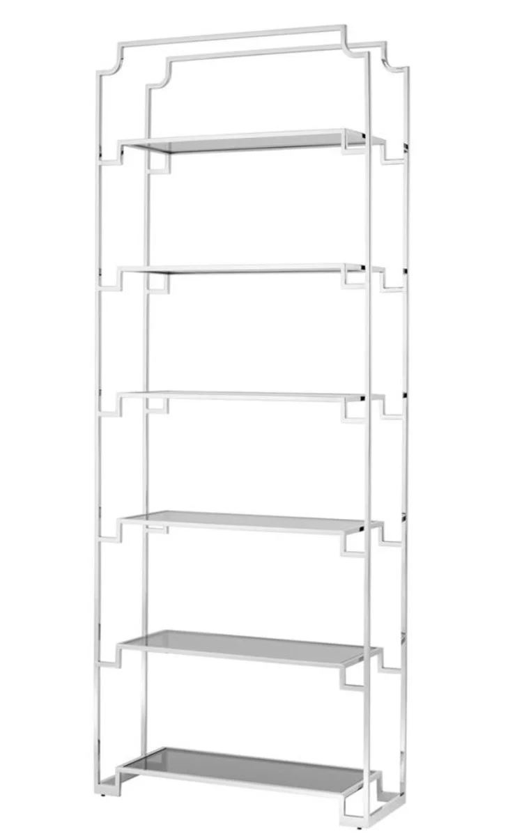 Casa Padrino Wohnzimmer Regalschrank Silber 90 x 32 x H. 230 cm - Luxus Möbel