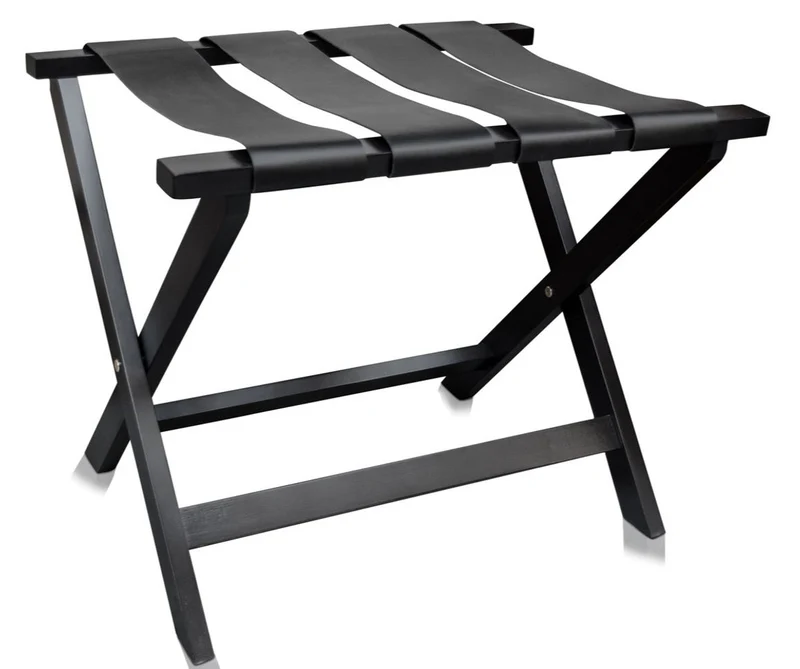 Casa Padrino Luxus Kofferständer Gepäckablage aus Buchenholz und Kunstleder in Schwarz 70 x 50 x H. 59 cm