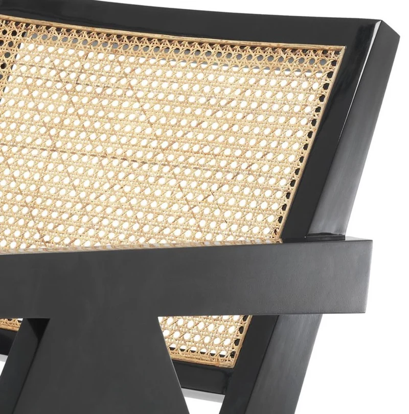 Casa Padrino Designer Stuhl mit Armlehnen in schwarz / naturfarben 58 x 82 x H. 70 cm - Designermöbel