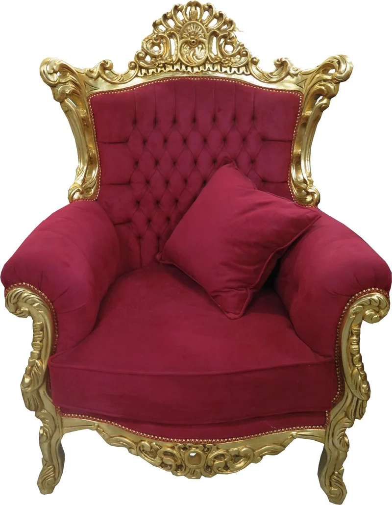Casa Padrino Barock Sessel "Al Capone" mit Kissen Bordeaux Rot / Gold - Antikstil Wohnzimmer Möbel