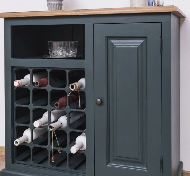 Casa Padrino Landhausstil Weinschrank mit Tür Graublau / Naturfarben 90 x 41 x H. 90 cm - Landhausstil Möbel