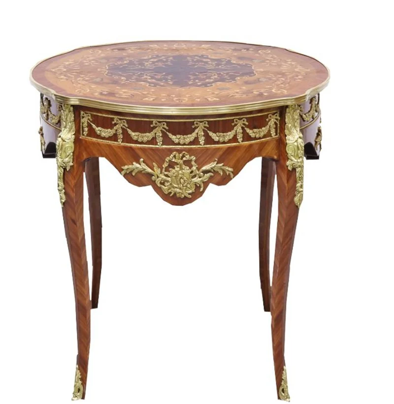 Casa Padrino Barock Beistelltisch Mahagoni Intarsien / Gold H78 x 76 cm - Ludwig XVI Antik Stil Tisch - Möbel