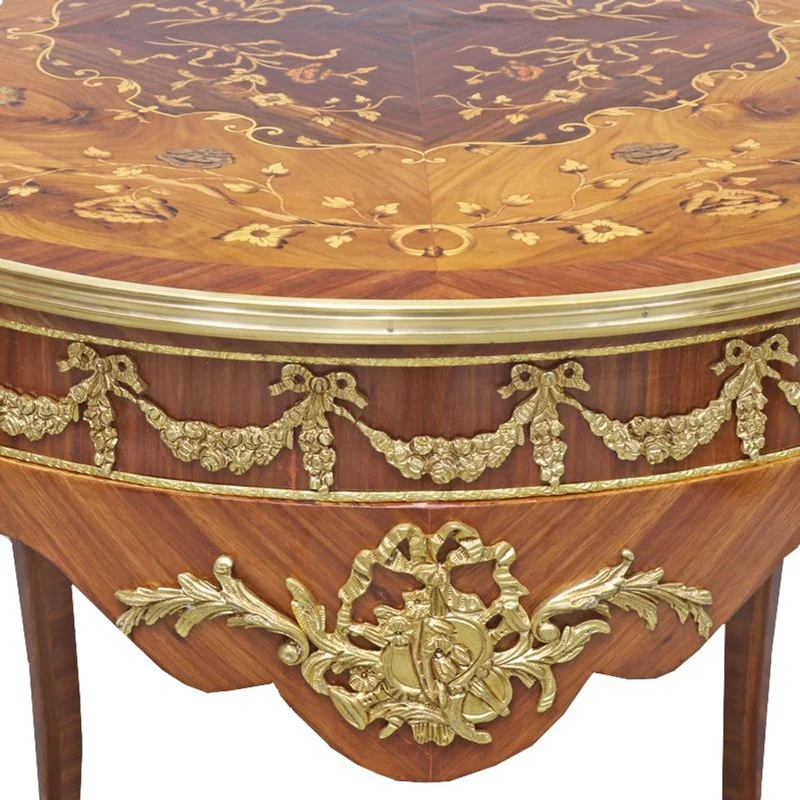 Casa Padrino Barock Beistelltisch Mahagoni Intarsien / Gold H78 x 76 cm - Ludwig XVI Antik Stil Tisch - Möbel