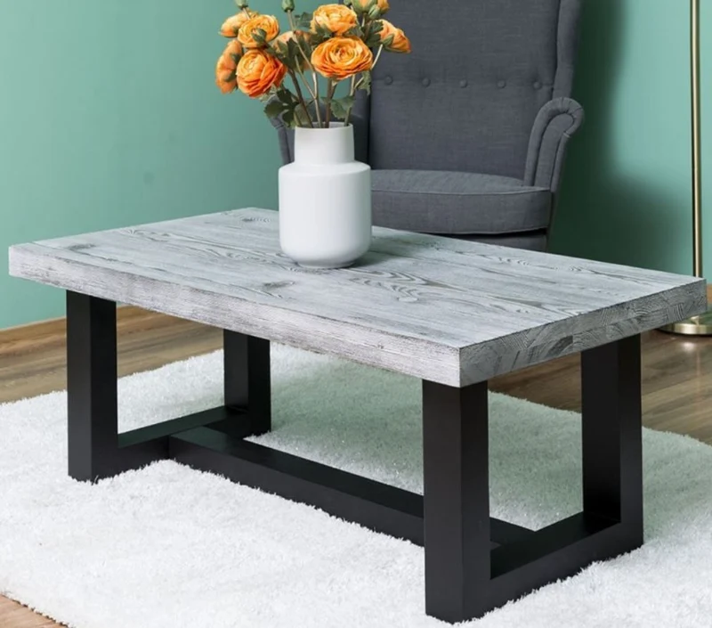 Casa Padrino Landhausstil Couchtisch Grau / Schwarz 120 x 60 x H. 45 cm - Massivholz Wohnzimmertisch - Wohnzimmermöbel im Landhausstil