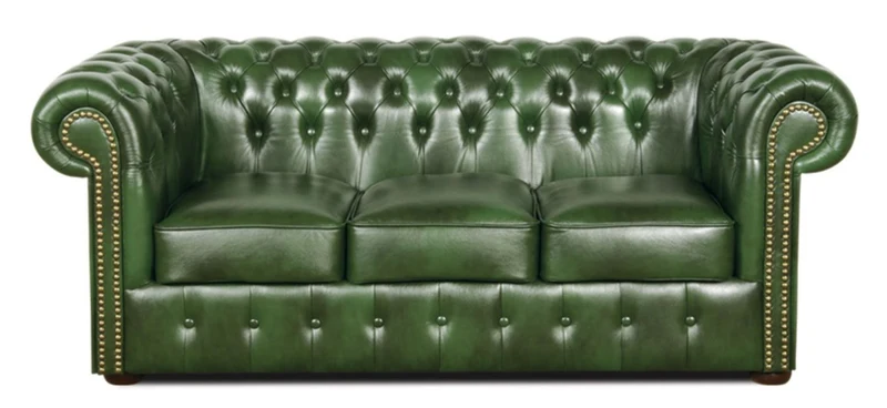 Casa Padrino Chesterfield Echtleder 3er Sofa Grün 200 x 90 x H. 78 cm - Luxus Kollektion