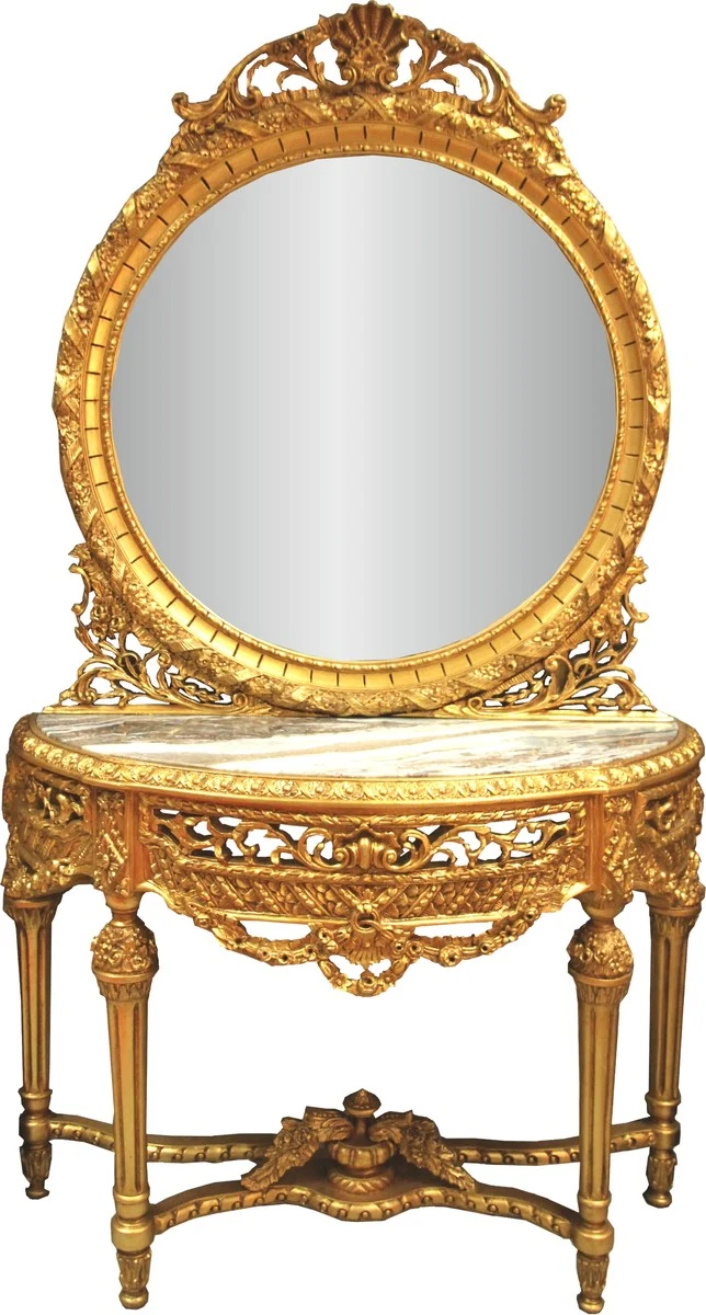 Casa Padrino Luxus Barock Spiegelkonsole mit Marmorplatte Gold 124 x H 220 cm - Hotel Möbel - Spiegel Konsole