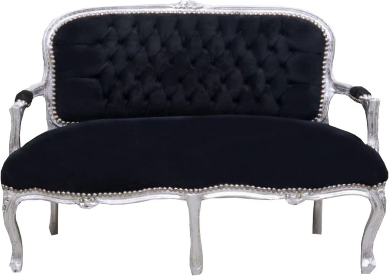 Casa Padrino Barock Kinder Sitzbank im Antik Stil, Schwarz / Silber, 90 x 38 x H. 67 cm