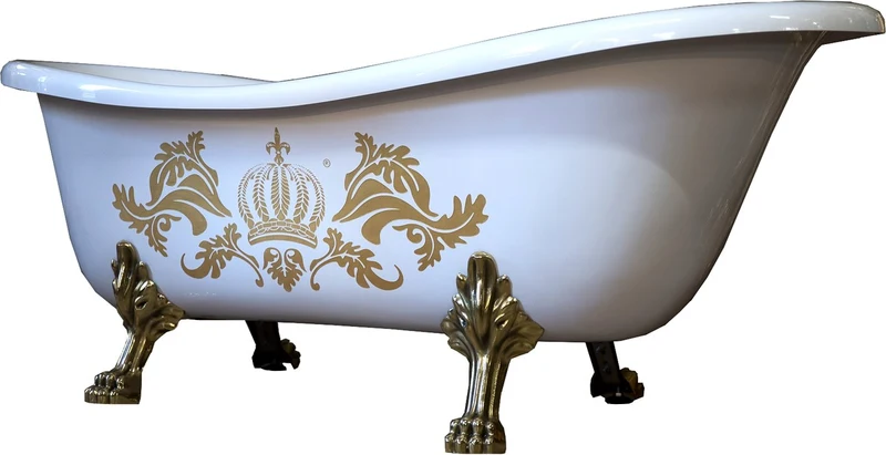 Pompöös by Casa Padrino Luxus Badewanne Deluxe freistehend von Harald Glööckler Weiß / Gold / Weiß 1695mm mit goldfarbenen Löwenfüssen