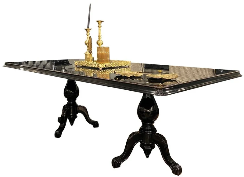 Casa Padrino Luxus Barock Esstisch Schwarz / Antik Gold 225 x 115 x H. 80 cm - Edler Esszimmertisch - Hochwertige Esszimmer Möbel im Barockstil