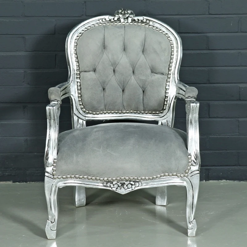 Casa Padrino Barock Kinderstuhl im Antik Stil - Hellgrau / Silber - 51 x 71 x 34 cm