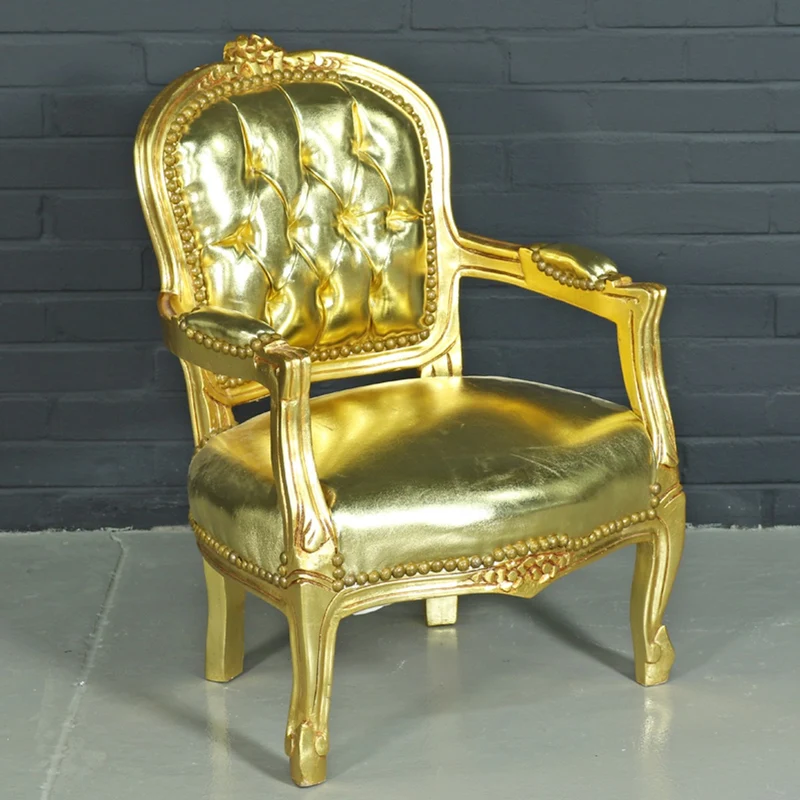 Casa Padrino Barock Kinderstuhl im Antik Stil, Gold Lederoptik, Massivholz, 51 x 71 cm