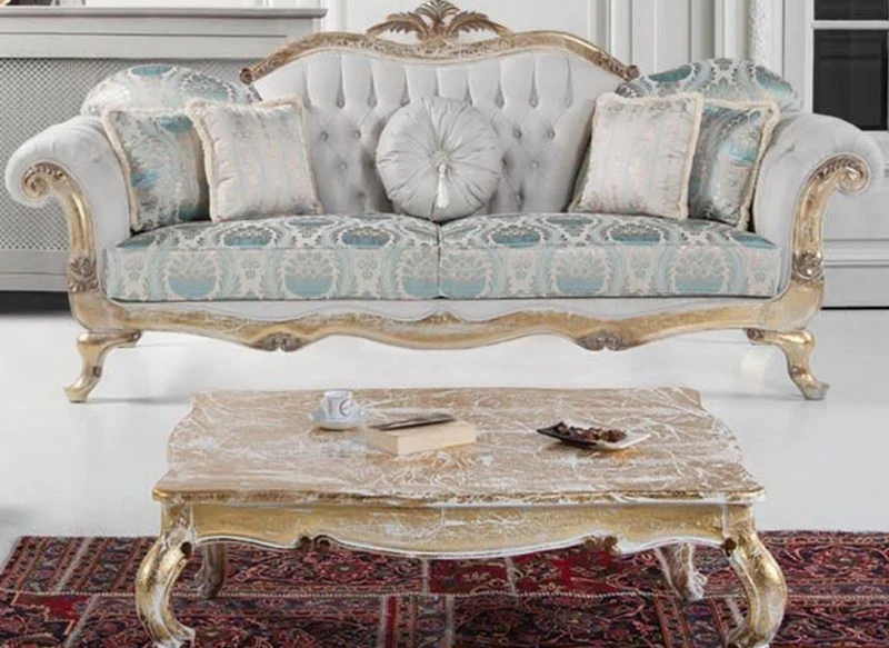 Casa Padrino Luxus Barock Massivholz Couchtisch Weiß / Antik Gold 103 x 78 x H. 42 cm - Wohnzimmertisch im Barockstil - Barockmöbel