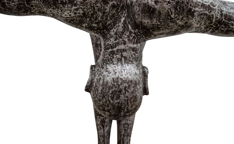 Casa Padrino Kunstspringer Skulptur Silber / Schwarz 157 x 54 x H. 135 cm - Luxus Deko Turmspringer Figur