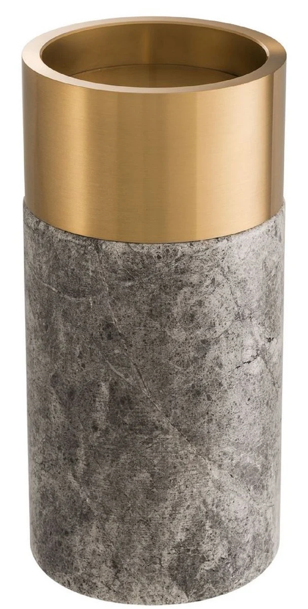 Casa Padrino Luxus Kerzenhalter Set Grau / Messing - 3 runde Marmor Kerzenhalter - Luxus Qualität - Deko Accessoires