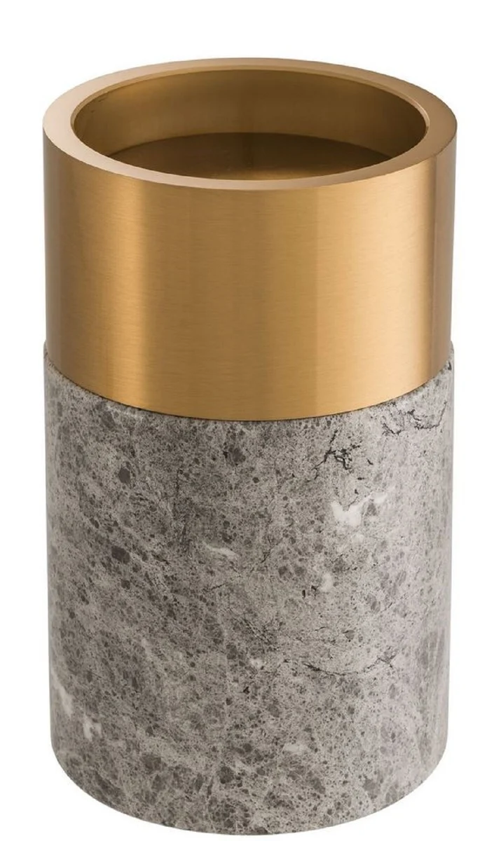 Casa Padrino Luxus Kerzenhalter Set Grau / Messing - 3 runde Marmor Kerzenhalter - Luxus Qualität - Deko Accessoires