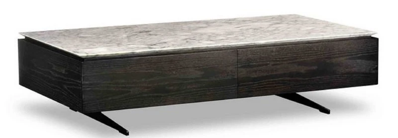 Casa Padrino Luxus Couchtisch mit 2 Schubladen Schwarz / Weiß 150 x 80 x H. 38 cm - Wohnzimmertisch mit Marmorplatte - Luxus Möbel