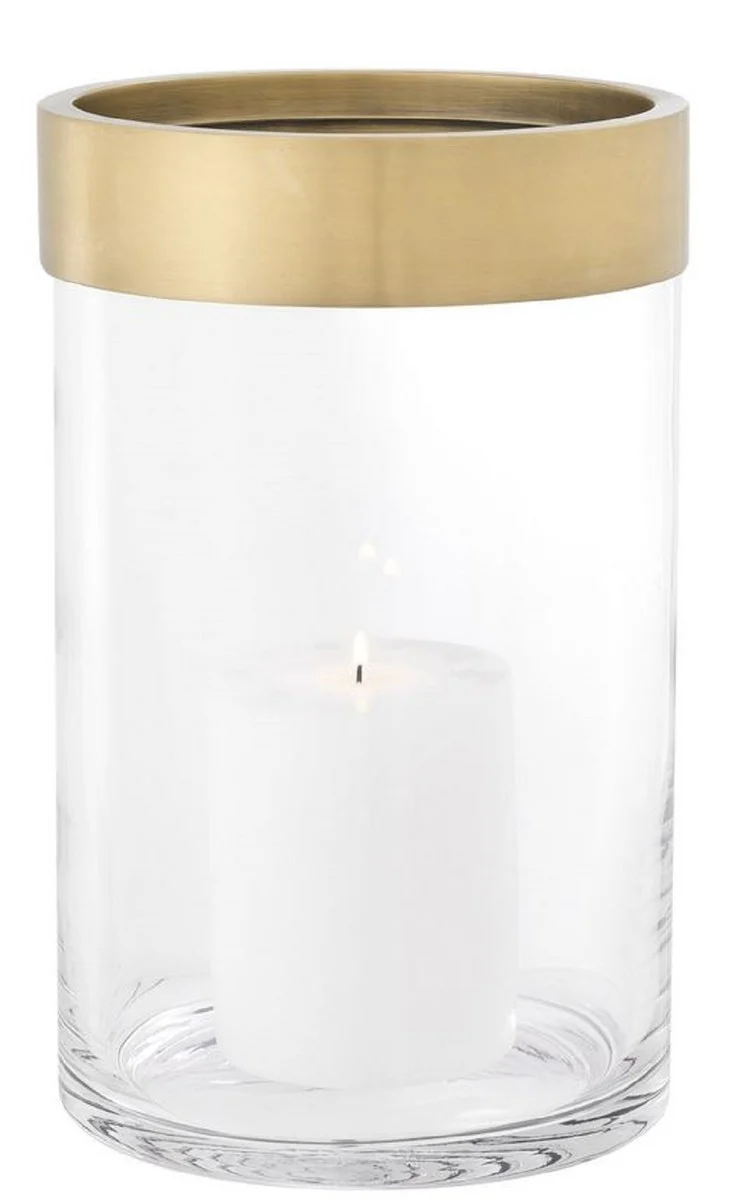 Casa Padrino Luxus Kerzenleuchter Antik Messing Ø 20 x H. 31,5 cm - Runder Glas Kerzenleuchter mit Aluminium Ring - Luxus Kollektion