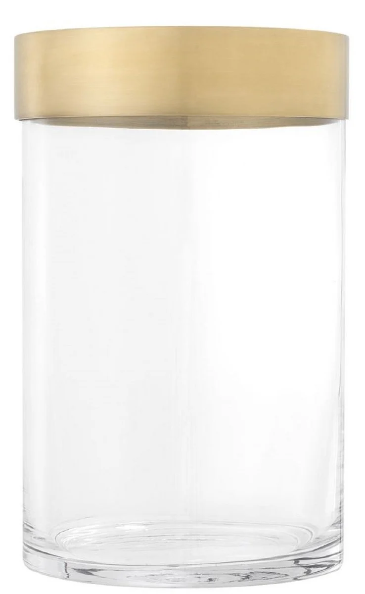 Casa Padrino Luxus Kerzenleuchter Antik Messing Ø 20 x H. 31,5 cm - Runder Glas Kerzenleuchter mit Aluminium Ring - Luxus Kollektion