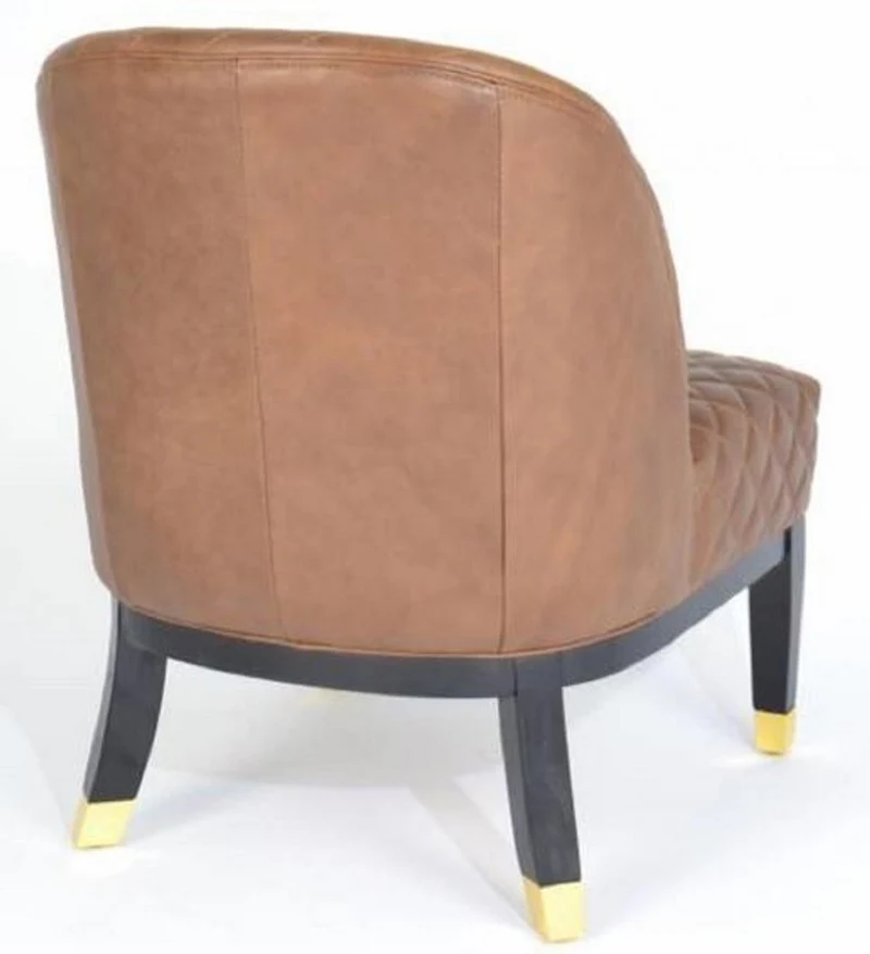 Casa Padrino Luxus Leder Sessel Braun / Schwarz / Gold 62 x 73 x H. 79 cm - Wohnzimmermöbel - Echtleder Möbel