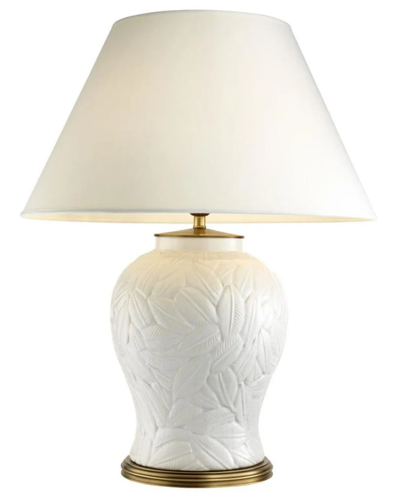 Casa Padrino Luxus Keramik Tischlampe Weiß / Antik Messing - Wohnzimmermöbel