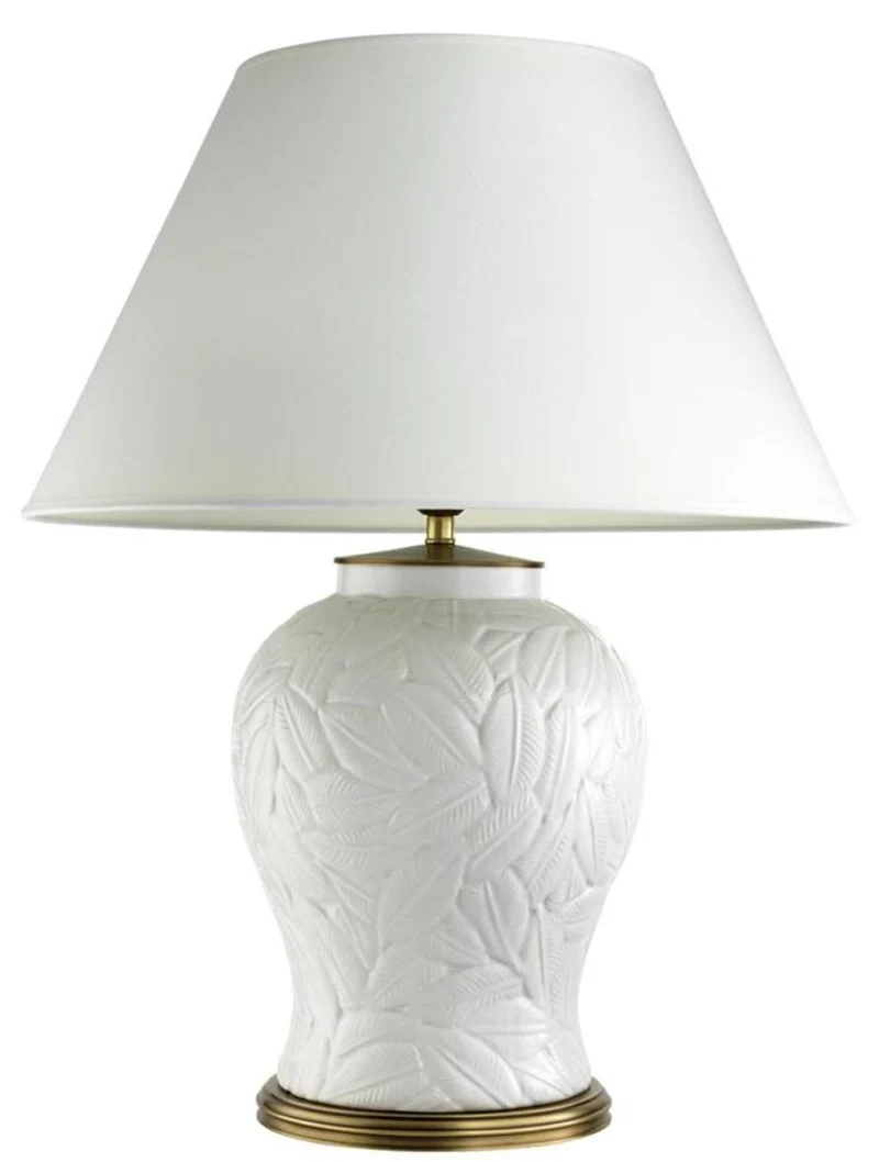 Casa Padrino Luxus Keramik Tischlampe Weiß / Antik Messing - Wohnzimmermöbel