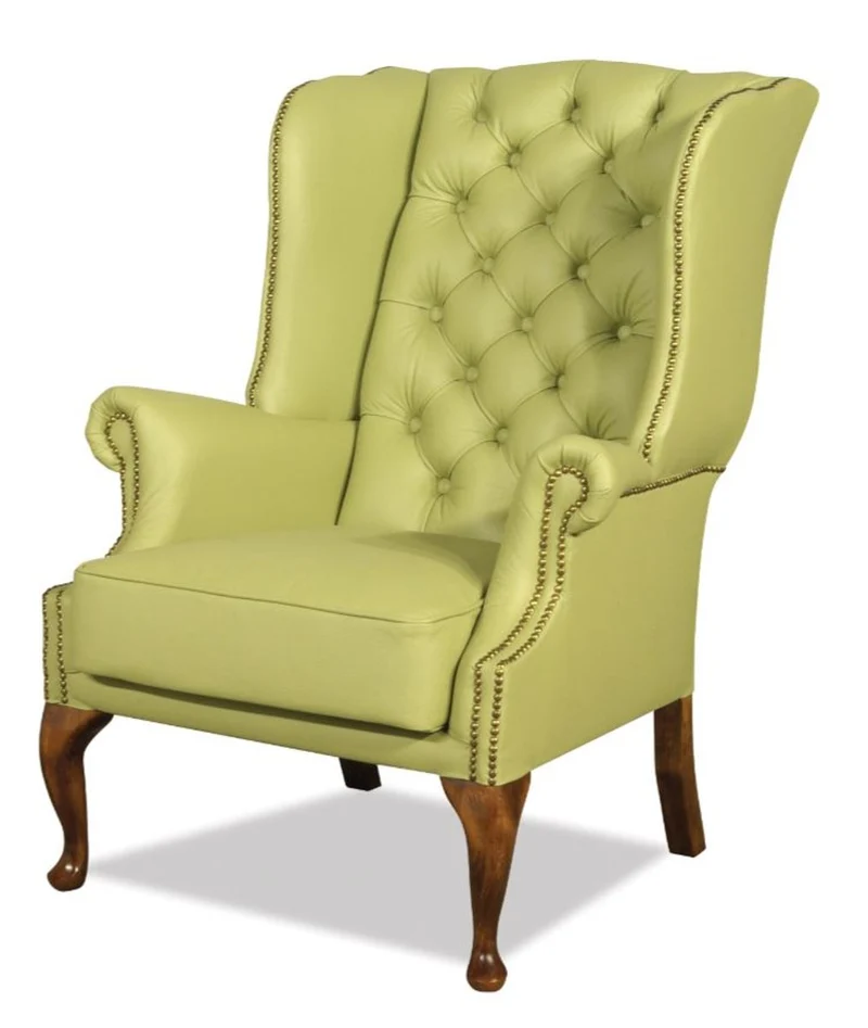 Casa Padrino Chesterfield Echtleder Ohrensessel Hellgrün 80 x 80 x H. 110 cm - Luxus Sessel
