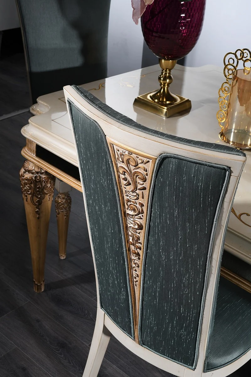 Casa Padrino Luxus Barock Esszimmer Set Türkis / Weiß / Gold - 1 Esstisch und 4 Esszimmerstühle - Barock Esszimmermöbel