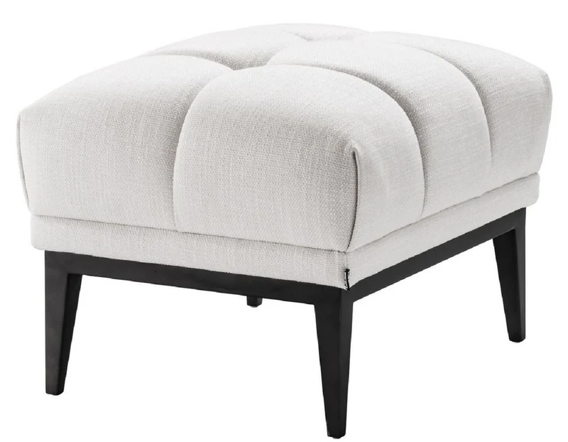 Casa Padrino Luxus Fußhocker Weiß / Schwarz 65 x 53 x H. 44 cm - Rechteckiger Hocker mit Edelstahl Beinen - Wohnzimmer Möbel