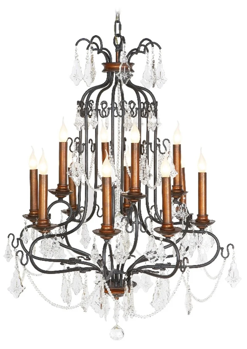 Casa Padrino Barock Kronleuchter Schwarz / Kupfer mit Deko Kristallen 90 x H. 130 cm - Hängeleuchte Art Deco