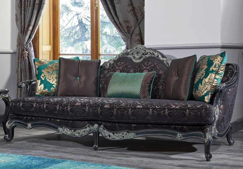 Casa Padrino Luxus Barock Sofa Schwarz / Grün / Gold 240 x 88 x H. 105 cm - Wohnzimmermöbel im Barockstil