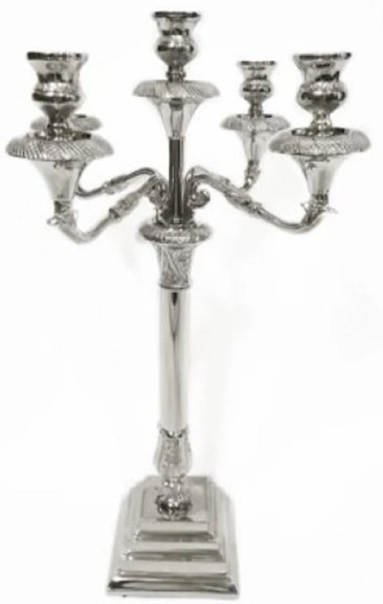 Casa Padrino Barock Kerzenständer Silber 45 x 45 x H. 69 cm - Wunderschöner 5-flammiger verchromter Edelstahl Kerzenhalter im Barockstil
