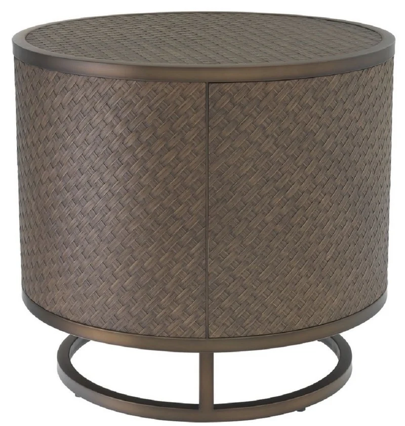 Casa Padrino Luxus Beistelltisch Bronze Ø 55 x H. 50,5 cm - Runder Eichenfurnier Tisch mit Edelstahl Gestell - Luxus Wohnzimmermöbel
