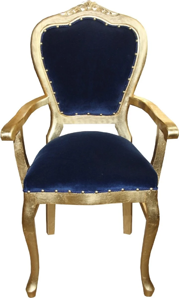 Casa Padrino Luxus Barock Esszimmer Set Royalblau / Gold - 1 Esstisch mit Glasplatte und 6 Stühle - Barock Esszimmermöbel - Made in Italy - Luxury Collection