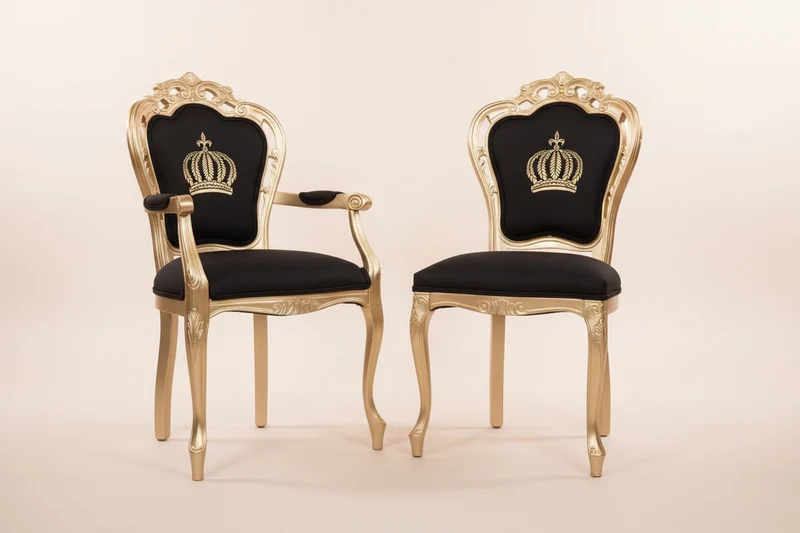 Casa Padrino Luxus Barock Esszimmerstuhl mit Armlehnen Schwarz / Gold - Pompöös by Harald Glööckler Design - 48 x 54 x 105 cm
