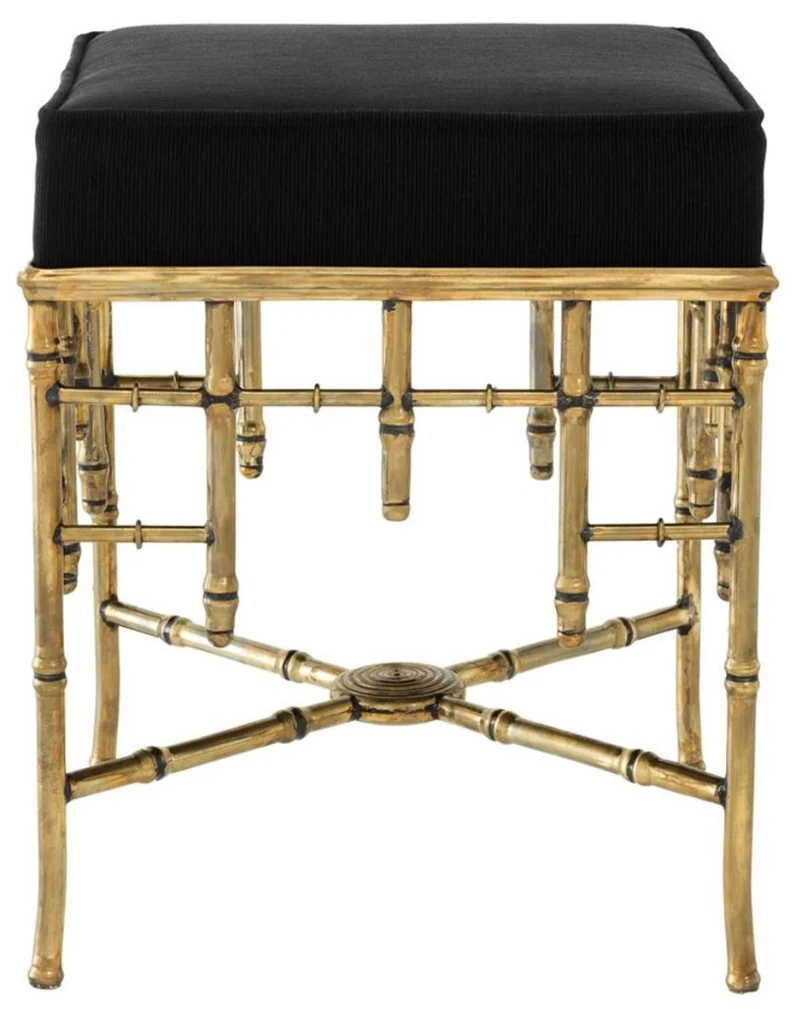Casa Padrino Designer Hocker Vintage Messing / Schwarz 40 x 40 x H. 48,5 cm - Luxus Sitzhocker
