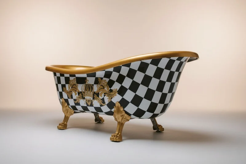 Pompöös by Casa Padrino Luxus Badewanne Deluxe freistehend von Harald Glööckler Schwarz / Gold / Gold 1695mm mit goldfarbenen Löwenfüssen