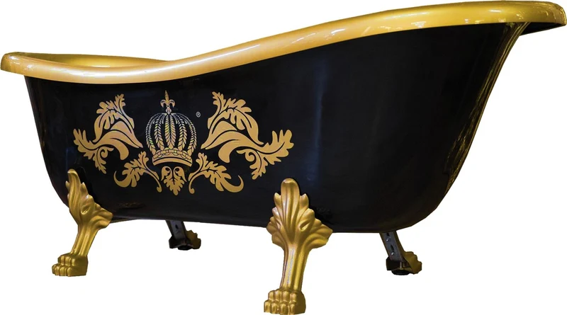 Pompöös by Casa Padrino Luxus Badewanne Deluxe freistehend von Harald Glööckler Schwarz / Gold / Gold 1695mm mit goldfarbenen Löwenfüssen