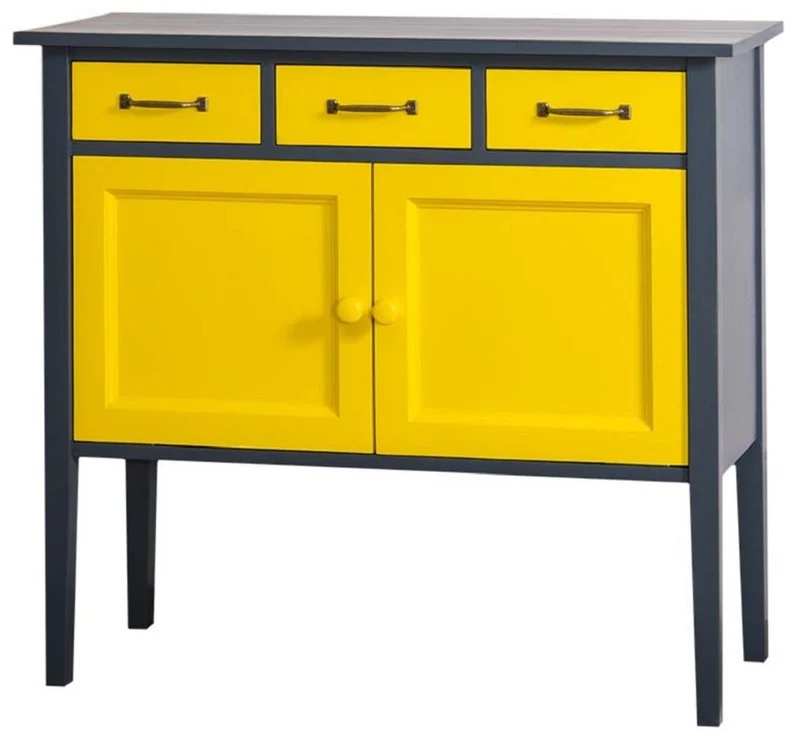 Casa Padrino Landhausstil Kommode mit 3 Schubladen und 2 Türen Dunkelgrau / Gelb 100 x 41 x H. 90 cm - Landhausstil Möbel