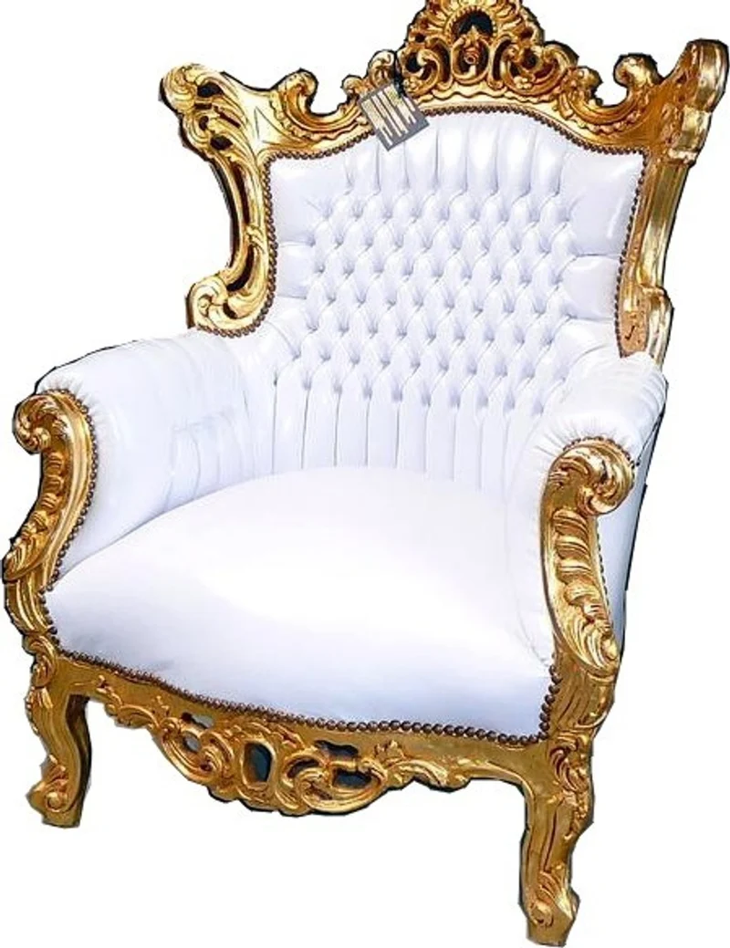 Casa Padrino Barock Sessel Al Capone im Antik Stil Weiß / Gold, 128 x 90 x 80 cm