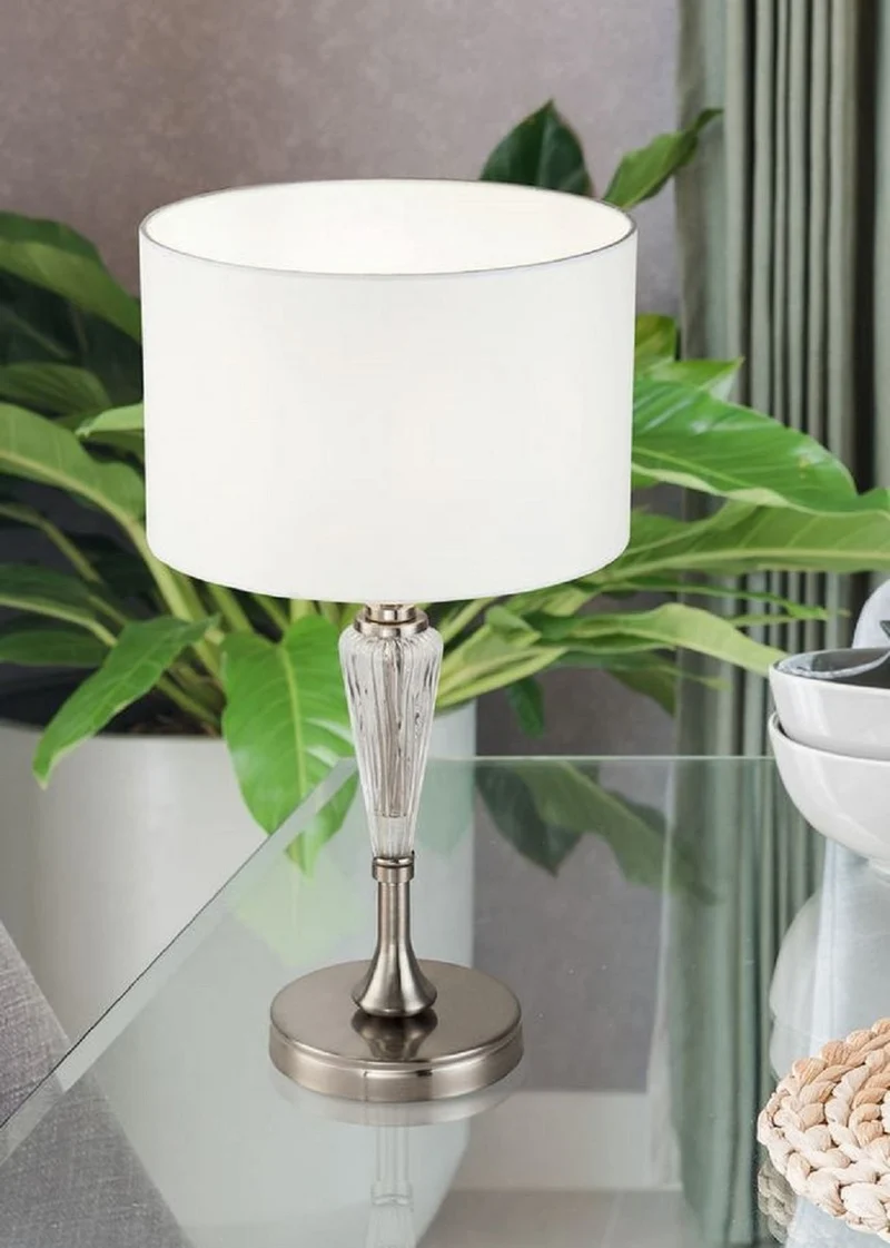 Casa Padrino Tischleuchte Silber / Weiß Ø 26,5 x H. 46 cm - Elegante Tischlampe im Neoklassischen Stil