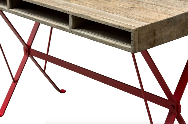 Casa Padrino Designer Schreibtisch mit rot pulverbeschichteten Beinen 120 x 60 x H. 77 cm - Designer Büromöbel