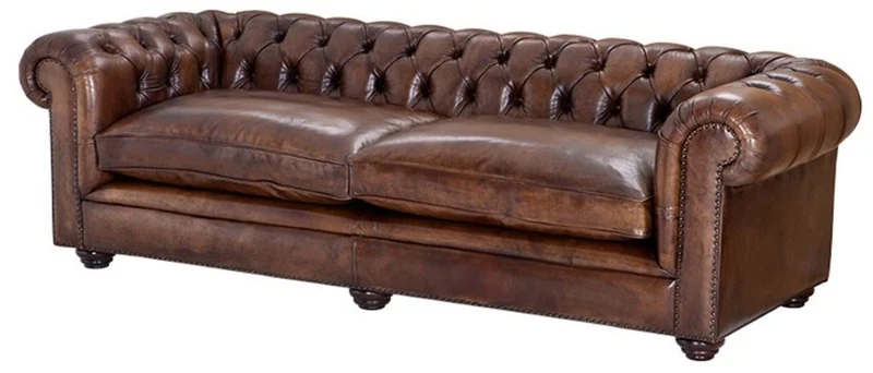 Casa Padrino Büffelleder 2er Sofa Braun 240 x 94 x H. 70 cm - Luxus Qualität