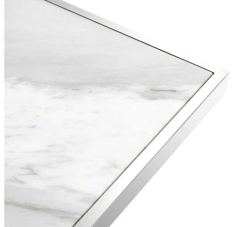 Casa Padrino Edelstahl Konsole mit weißer Marmorplatte 110 x 60 x H. 87 cm - Luxus Wohnzimmermöbel